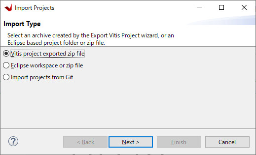 Vitis project exported zip fileを選択